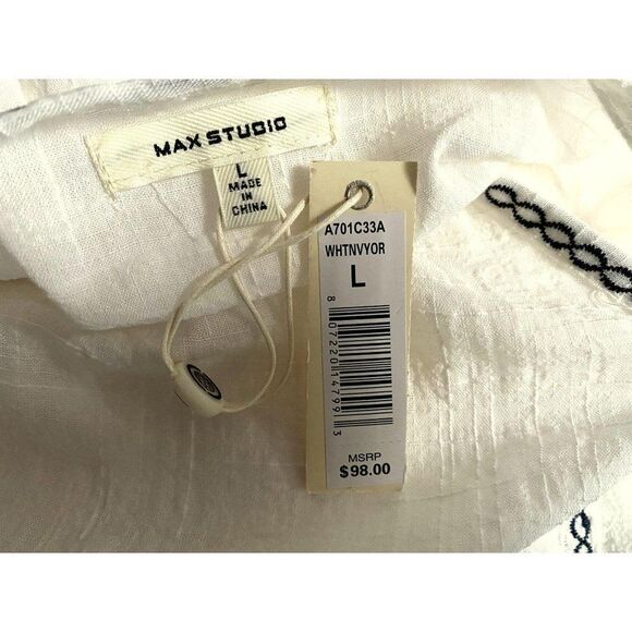 Max Studio Embroidered Tie Front Peasant Blouse Hippie Boho Top Sz Large NEW - Picture 5 of 5